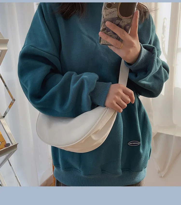 Realaiot Solid Color Chest Bag For Women Large Capacity Travel Crossbody Female Half Moon Belt Bag Ladies Daily Street Fanny Packs