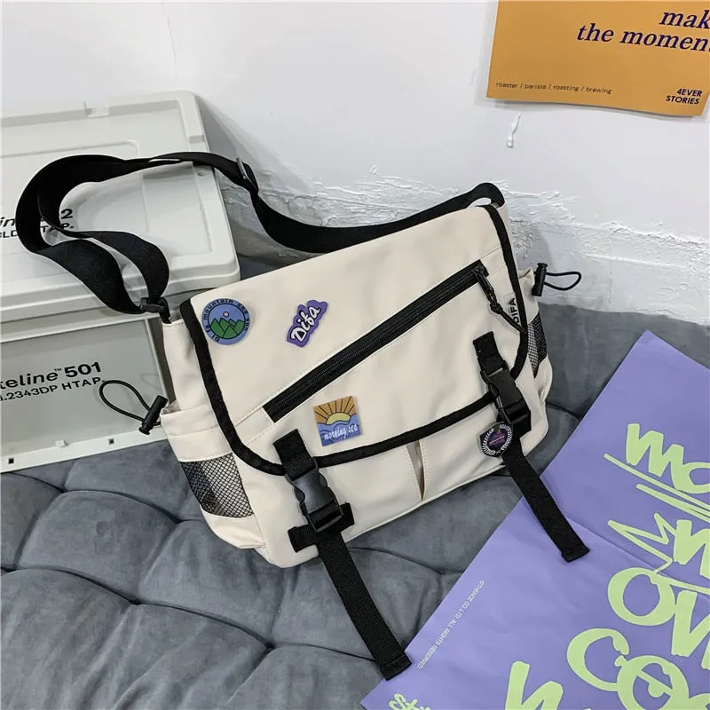 Realaiot Unisex Large Capacity Casual Fashion Single Shoulder Bag Korean Teenagers Multiple Pockets Book Bag Nylon Waterproof Travel Bag