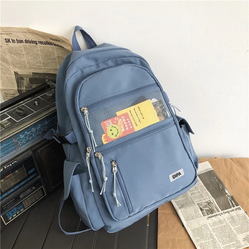 Realaiot Unisex Large Capacity Students Backpack Korean Pure Color Boys Girls Campus Style Schoolbag Nylon Waterproof Travel Bag Fashion