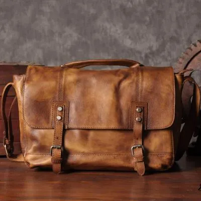 Realaiot Vintage Genuine Leather Messenger Bag men Leather Shoulder Bag Men Crossbody Bag Male Sling Leisure Bag Tote Handbag Brown Grey Gifts for Men