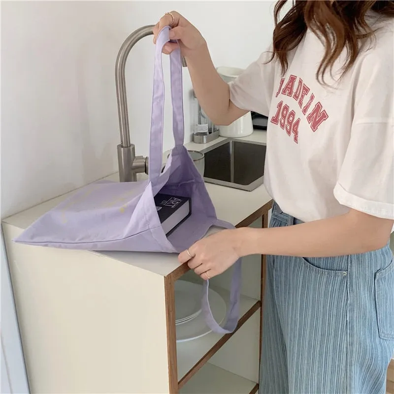 Realaiot Women Canvas Shoulder Bag Paris Letter Print Ladies Casual Handbag Tote Bag Reusable Large Capacity Cotton Shopping Beach Bag