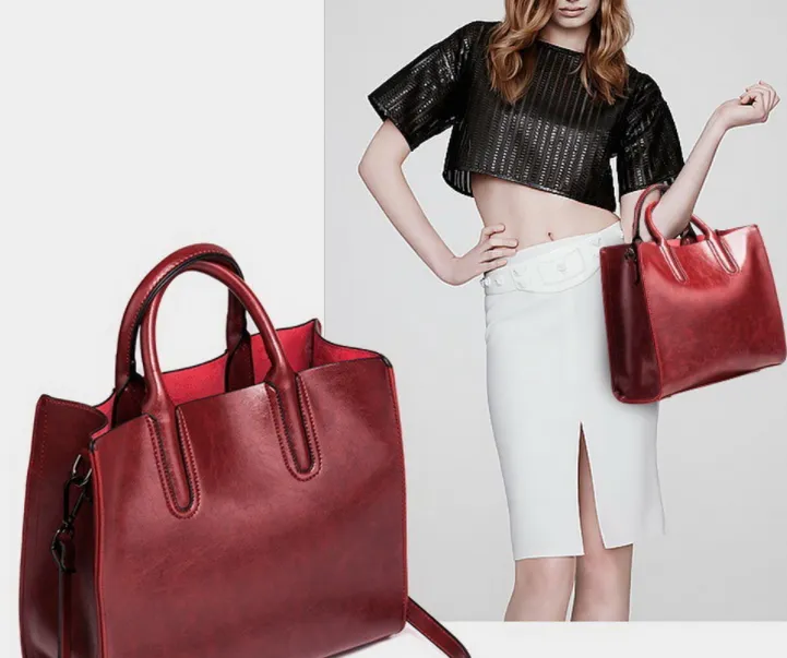 Realaiot Women Leather Bags Famous Brands Handbag Casual Female Bag Trunk Tote Ladies Shoulder Bag Large Messenger Bag  Large Capacity