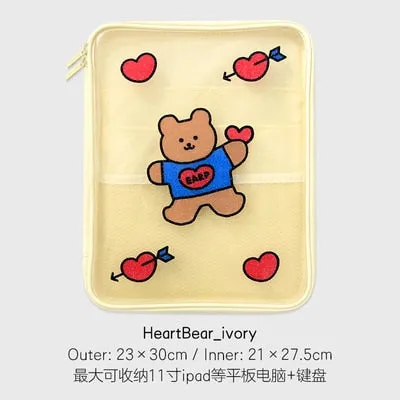 Realaiot Women Men Cartoon Laptop Tablet Case Korean Ins Cherry Heart Bear Mac Ipad Pro 9.7 10.5 10.8 11inch iPad Sleeve Inner Bag pouch
