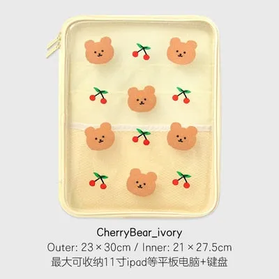 Realaiot Women Men Cartoon Laptop Tablet Case Korean Ins Cherry Heart Bear Mac Ipad Pro 9.7 10.5 10.8 11inch iPad Sleeve Inner Bag pouch