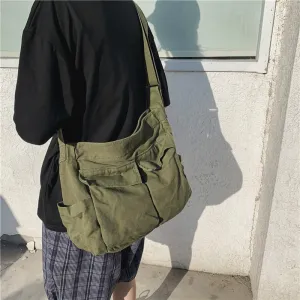 Realaiot Women's School Messenger Bags For Women Shoulder Ladies Designer Handbag Solid Large Capacity Casual Canvas Shoulder Female Bags