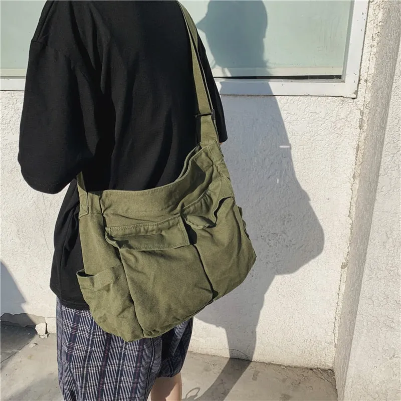 Realaiot Women's School Messenger Bags For Women Shoulder Ladies Designer Handbag Solid Large Capacity Casual Canvas Shoulder Female Bags