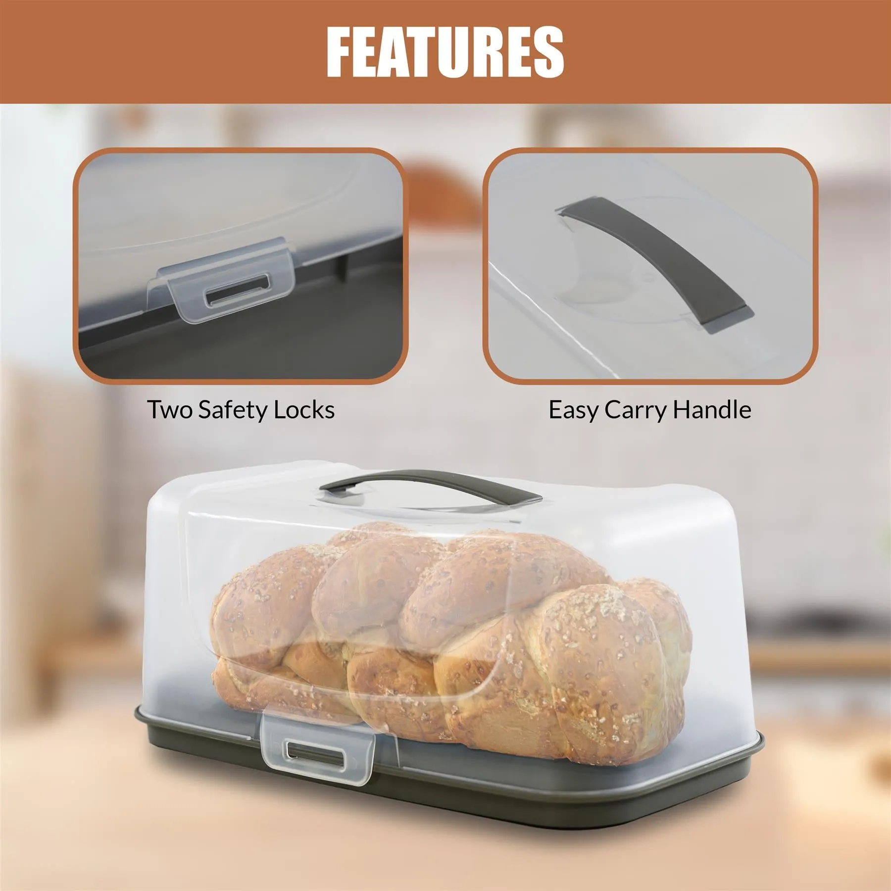 Rectangular Cake Carrier with Handle and Lid