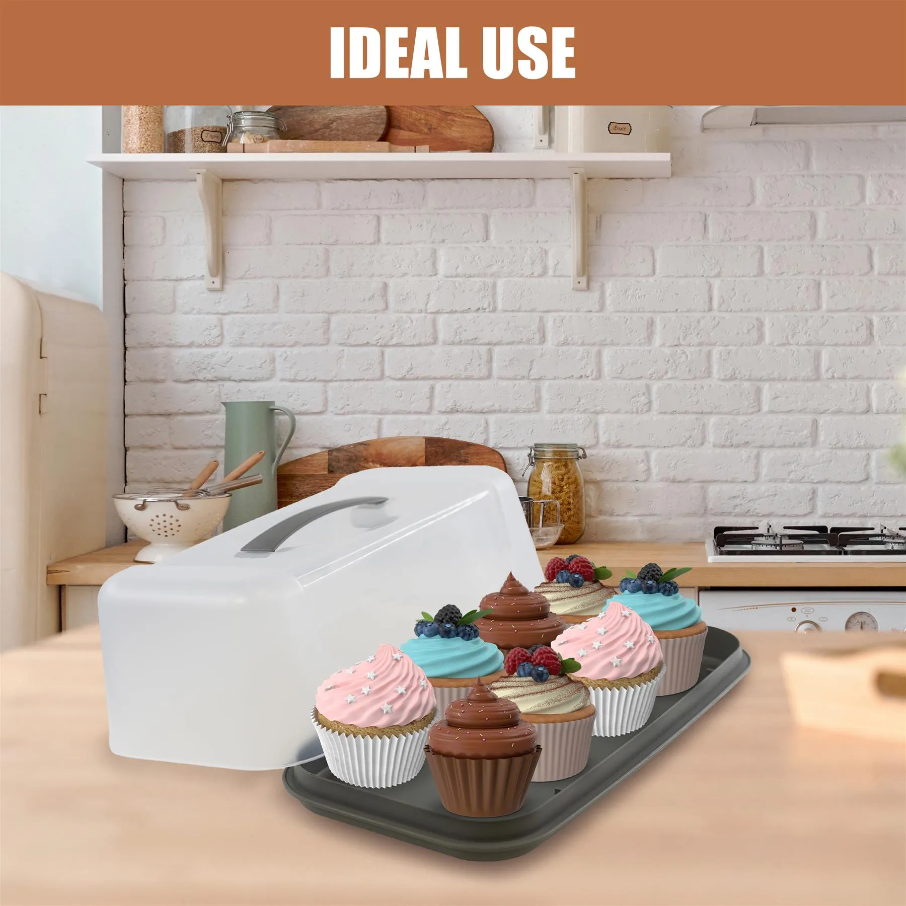 Rectangular Cake Carrier with Handle and Lid