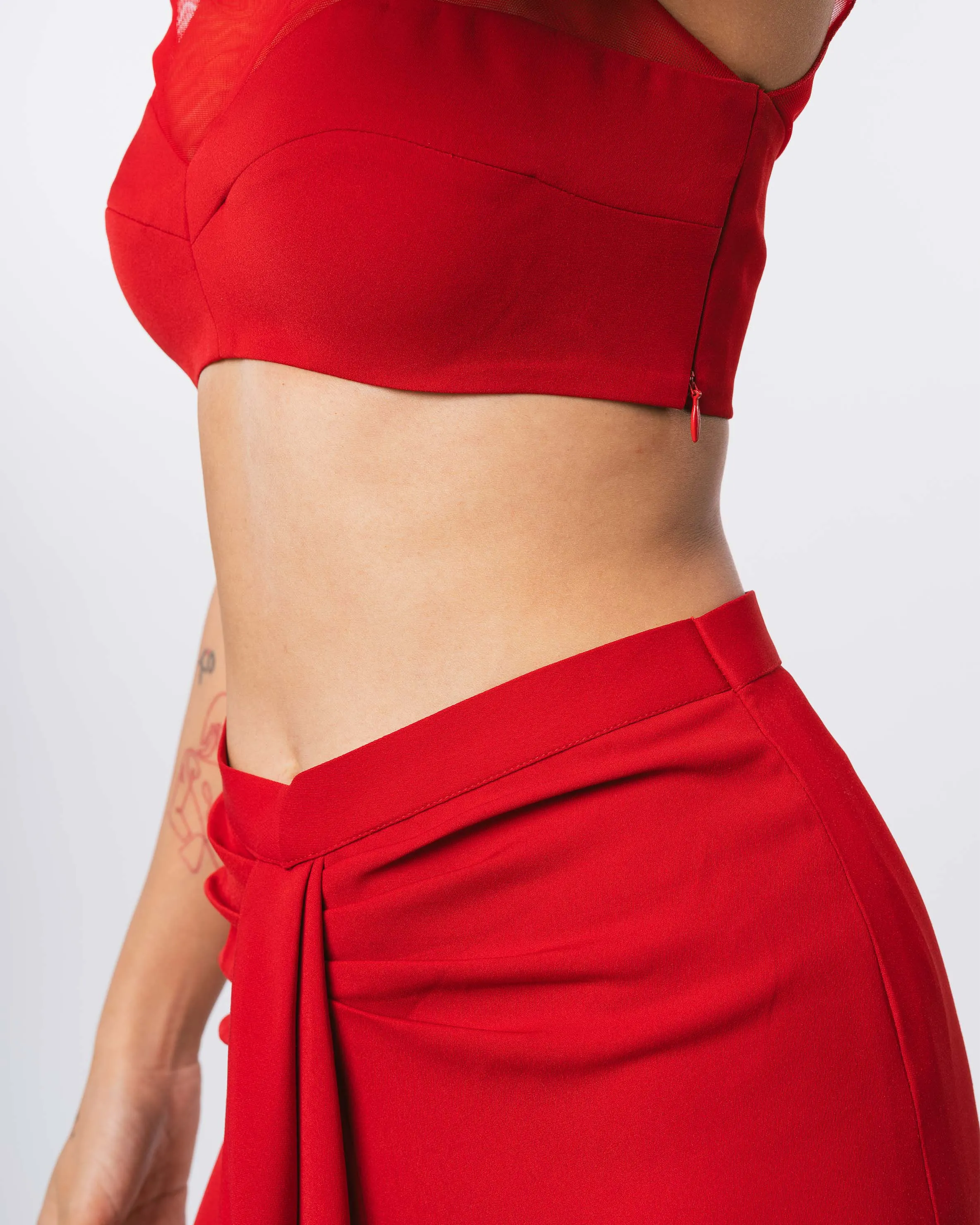 RED ONE SHOULDER MESH BRALETTE