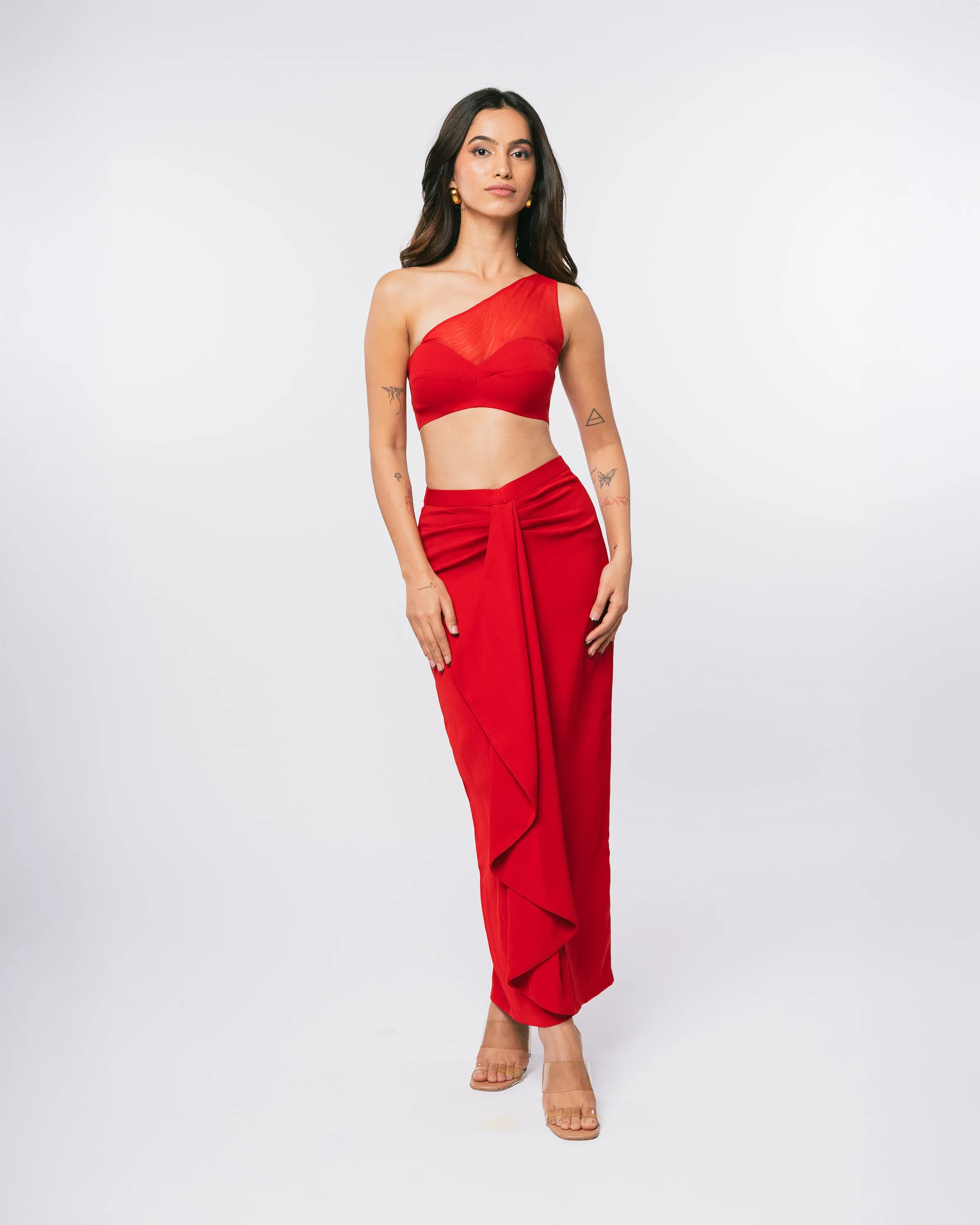 RED ONE SHOULDER MESH BRALETTE