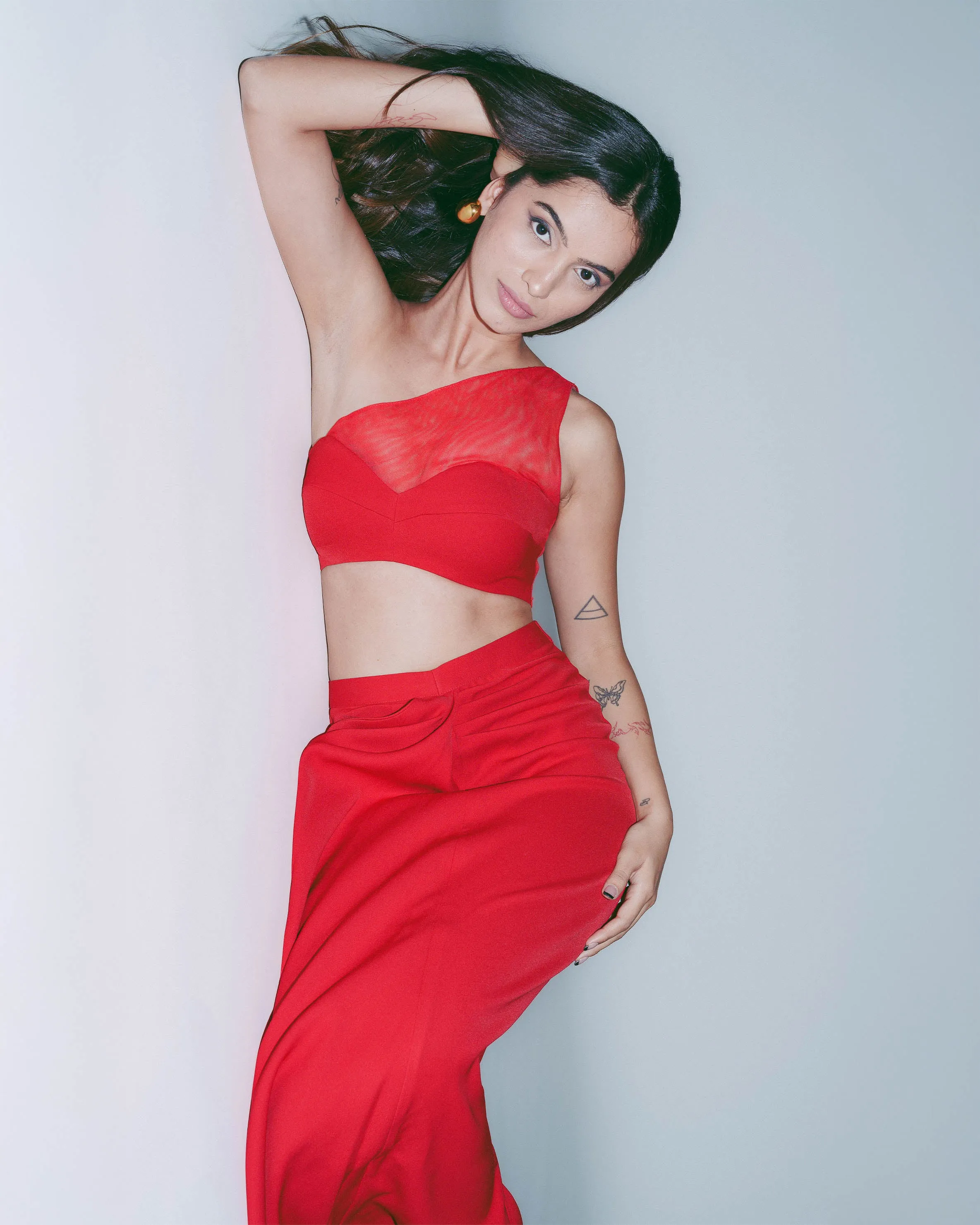 RED ONE SHOULDER MESH BRALETTE