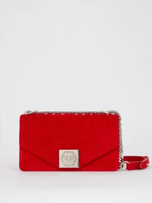 Red Quilted Velvet Shoulder Bag
