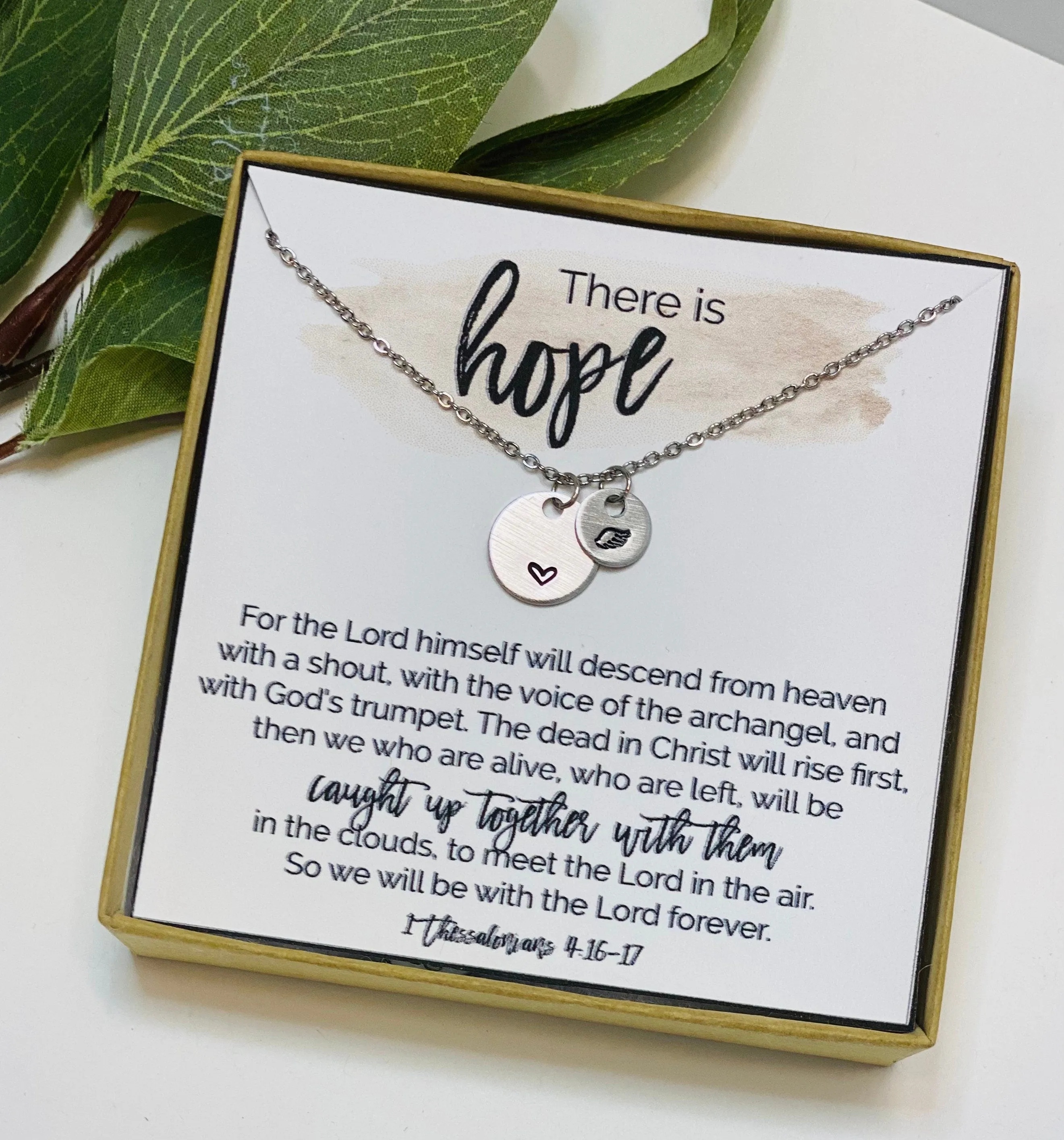 Religious Sympathy Gift, Angel Wing Necklace, 1 Thessalonians 4 16 18, Sympathy Gift, Loss of Father, Loss of Mother, Miscarriage Gift, IVF