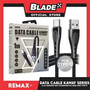 Remax Data Cable Kaway Series 2.4A 1000m RC-150a for Type-C (Black) Compatible with Samsung S20  S10 Note 10 iPad Pro MacBook Pro Google Pixel and More