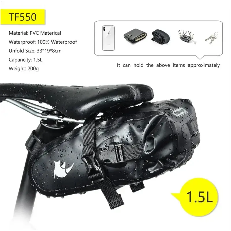 Rhinowalk 2.5l bicycle saddle bag - full waterproof seat bag for mtb road repair tools - bike tail