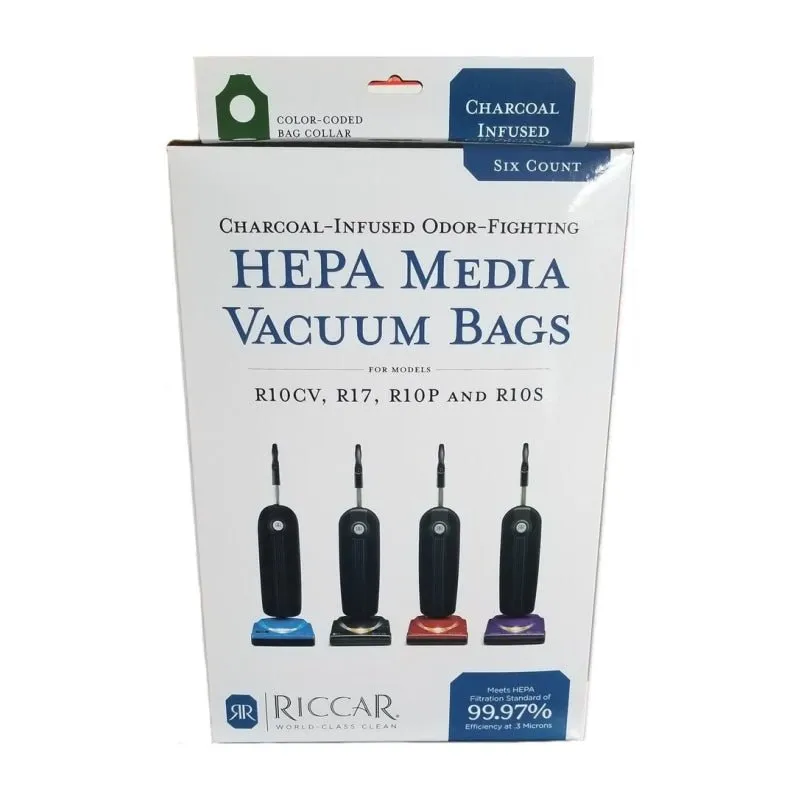 Riccar OEM Charcoal Infused HEPA Bags for Supralite Upright Models-Pack of 6