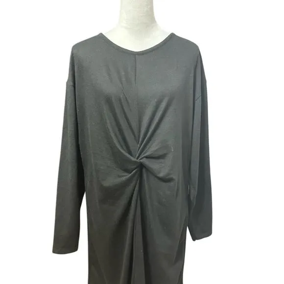 River Island Midi Shift Dress Twist Front Knot Long Sleeve Black Women's 16 NWOT