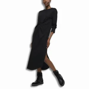 River Island Midi Shift Dress Twist Front Knot Long Sleeve Black Women's 16 NWOT