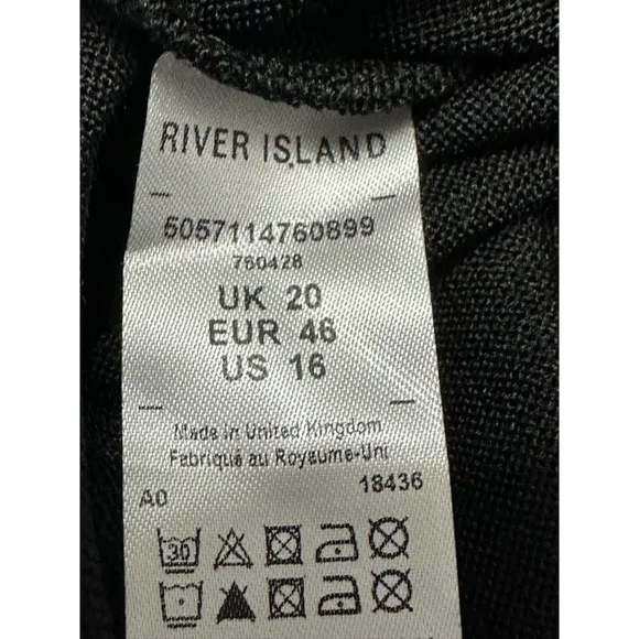 River Island Midi Shift Dress Twist Front Knot Long Sleeve Black Women's 16 NWOT
