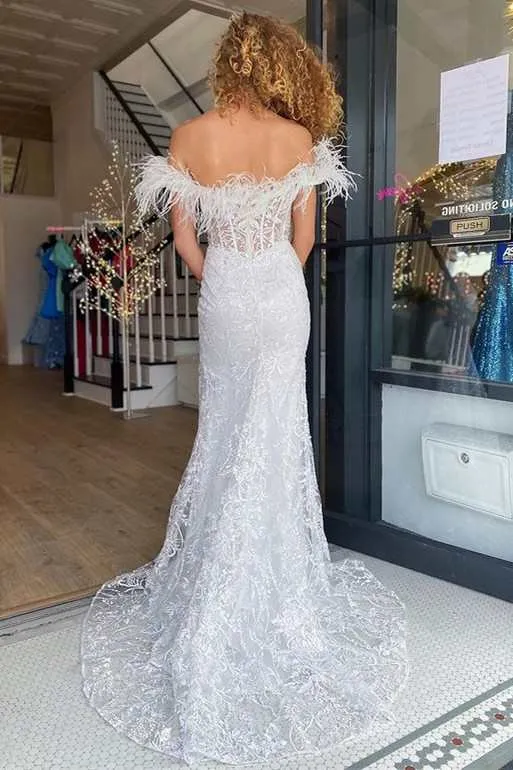 Roycebridal Paloma |Mermaid Feather Off the Shoulder Lace Prom Dress