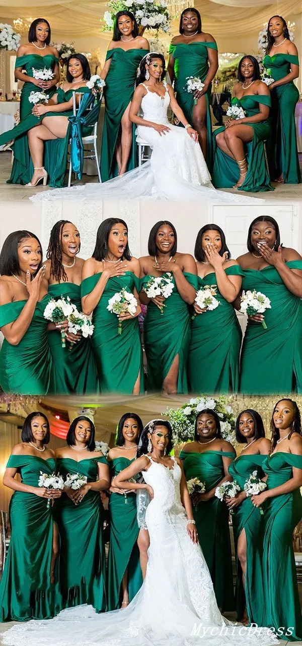 Roycebridal Sexy Black Girl Emerald Green Bridesmaid Dresses Off Shoulder Mermaid Soft Satin