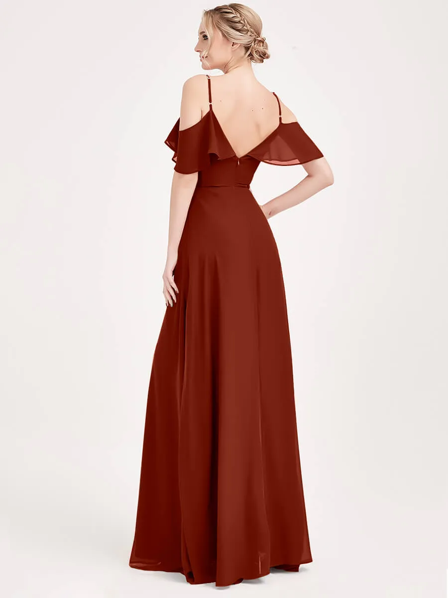 Rusty Red 1 Of 3 Ways Chiffon Convertible Bridesmaid Dress with Sleeve