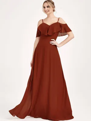 Rusty Red 1 Of 3 Ways Chiffon Convertible Bridesmaid Dress with Sleeve