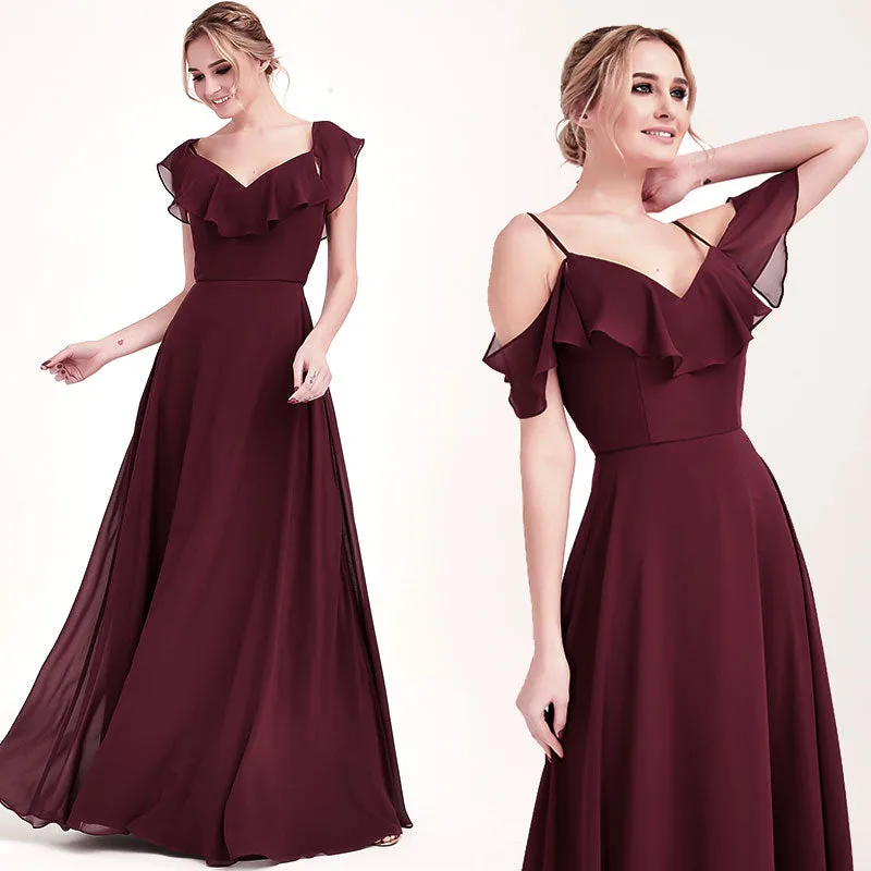 Rusty Red 1 Of 3 Ways Chiffon Convertible Bridesmaid Dress with Sleeve
