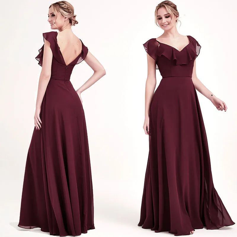 Rusty Red 1 Of 3 Ways Chiffon Convertible Bridesmaid Dress with Sleeve