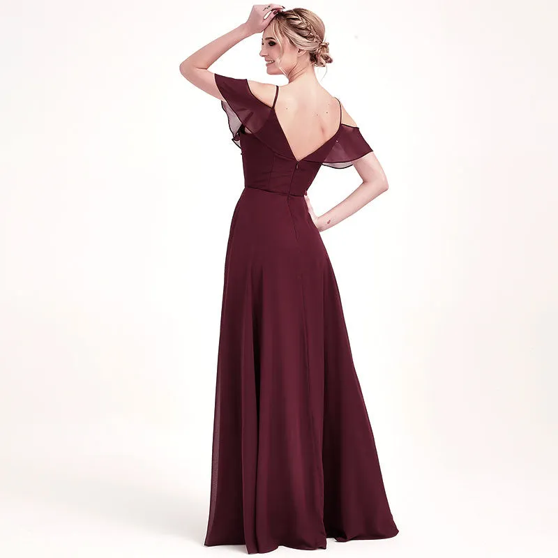 Rusty Red 1 Of 3 Ways Chiffon Convertible Bridesmaid Dress with Sleeve