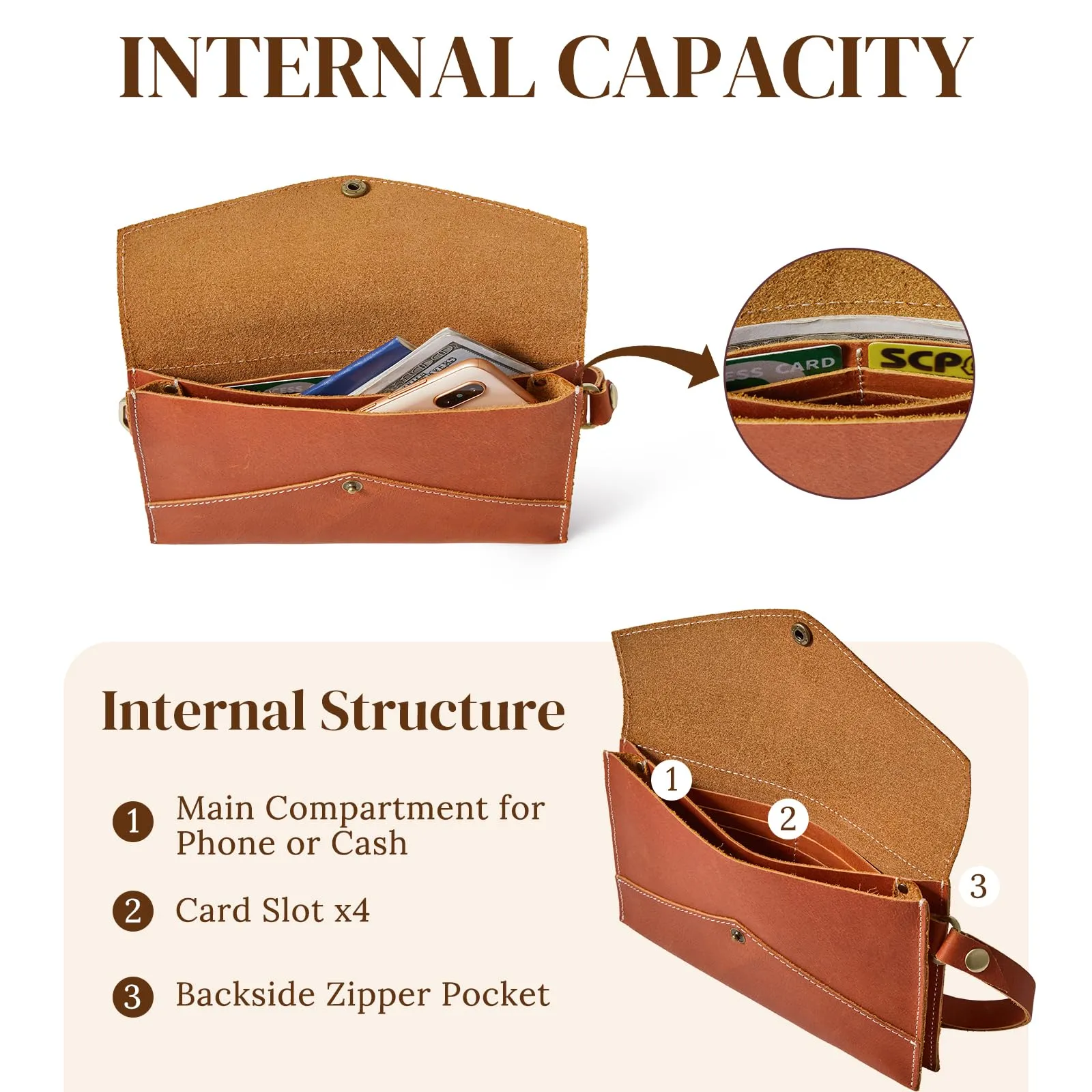 S-ZONE Leather Envelope Convertible Crossbody Bags for Women Wristlet Clutch Purses Small Shoulder Handbag with 2 straps