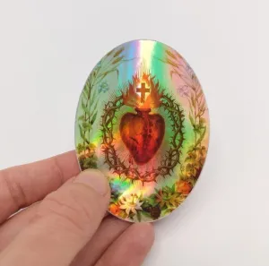 Sacred Heart Sticker– Iridescent! (faux Holographic!) –based on a Vintage Holy Card – Catholic Sticker – Catholic Student – Laptop sticker