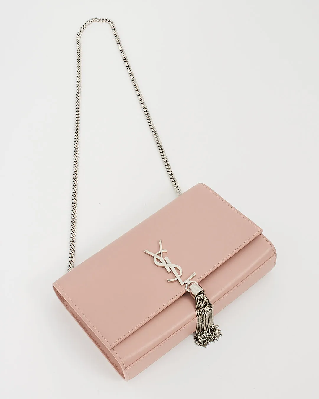 Saint Laurent Pale Pink Soft Leather Kate Tassel Medium Flap Chain Bag