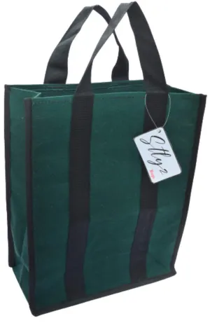 Saudeep India Canvas Grocery Shopping Bags with Reinforced Handles(12x6x14.5 inches, Green)