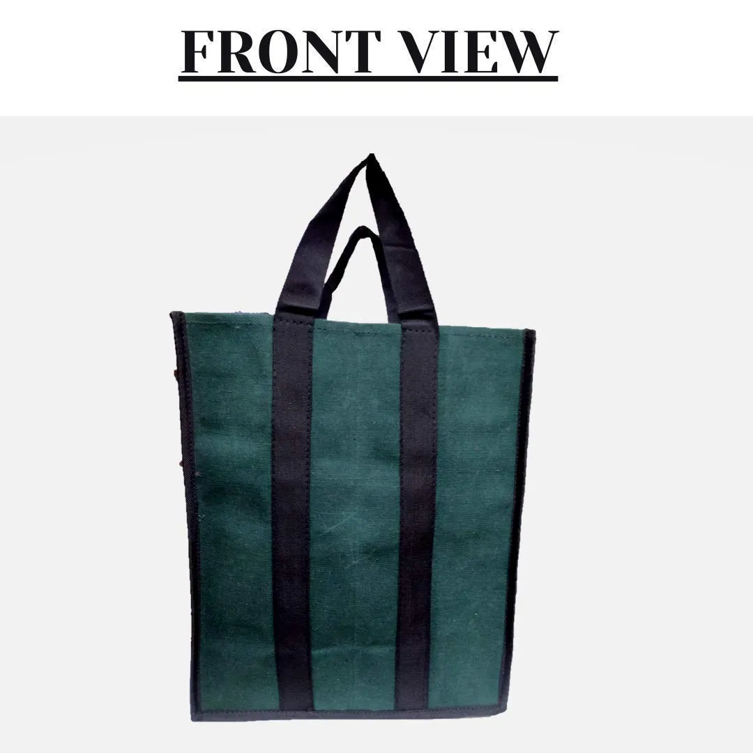 Saudeep India Canvas Grocery Shopping Bags with Reinforced Handles(12x9x14 inches, Green)