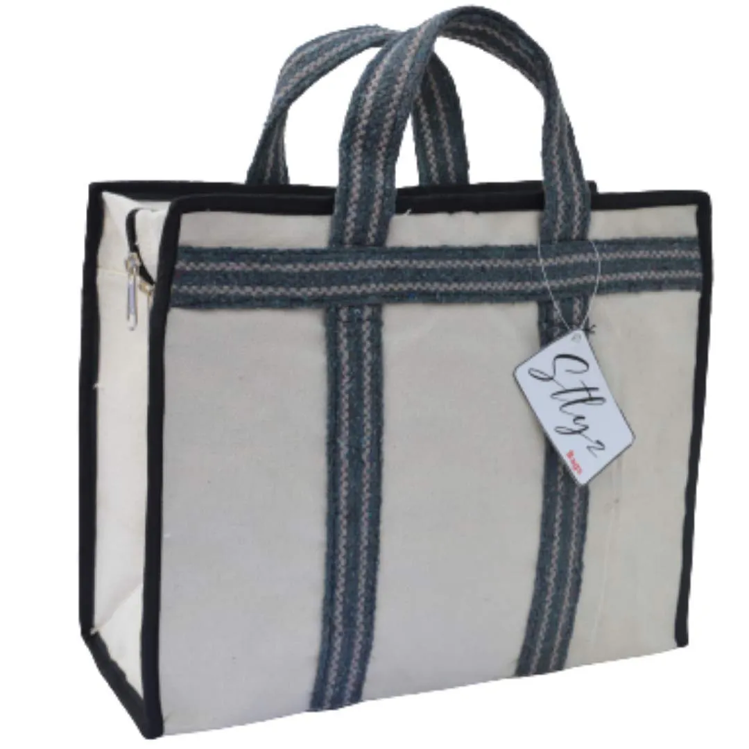 Saudeep India Canvas Grocery Shopping Bags with Reinforced Handles(15x5.5x11.5 Inches, Grey)