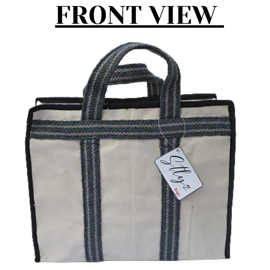 Saudeep India Canvas Grocery Shopping Bags with Reinforced Handles(15x5.5x11.5 Inches, Grey)