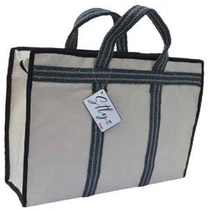 SAUDEEP INDIA Canvas Grocery Shopping Bags with Reinforced Handles(17.5x5.5x13 Inches, Grey)