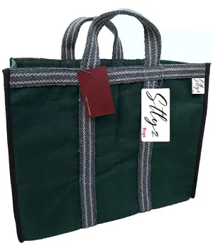Saudeep India Canvas Grocery Shopping Bags with Reinforced Handles(17x8x13.5 inches, Green)