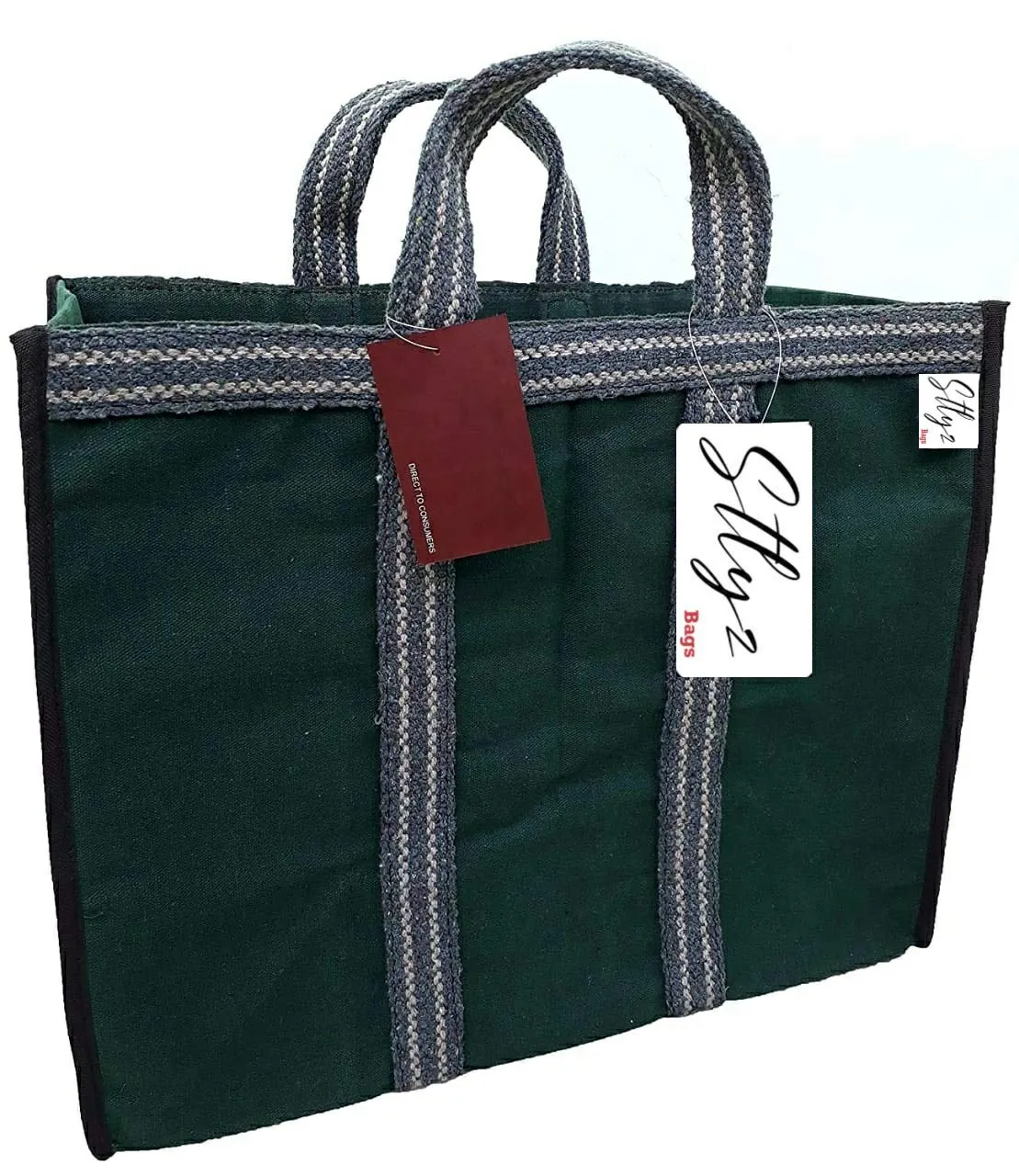 Saudeep India Canvas Grocery Shopping Bags with Reinforced Handles(17x8x13.5 inches, Green)