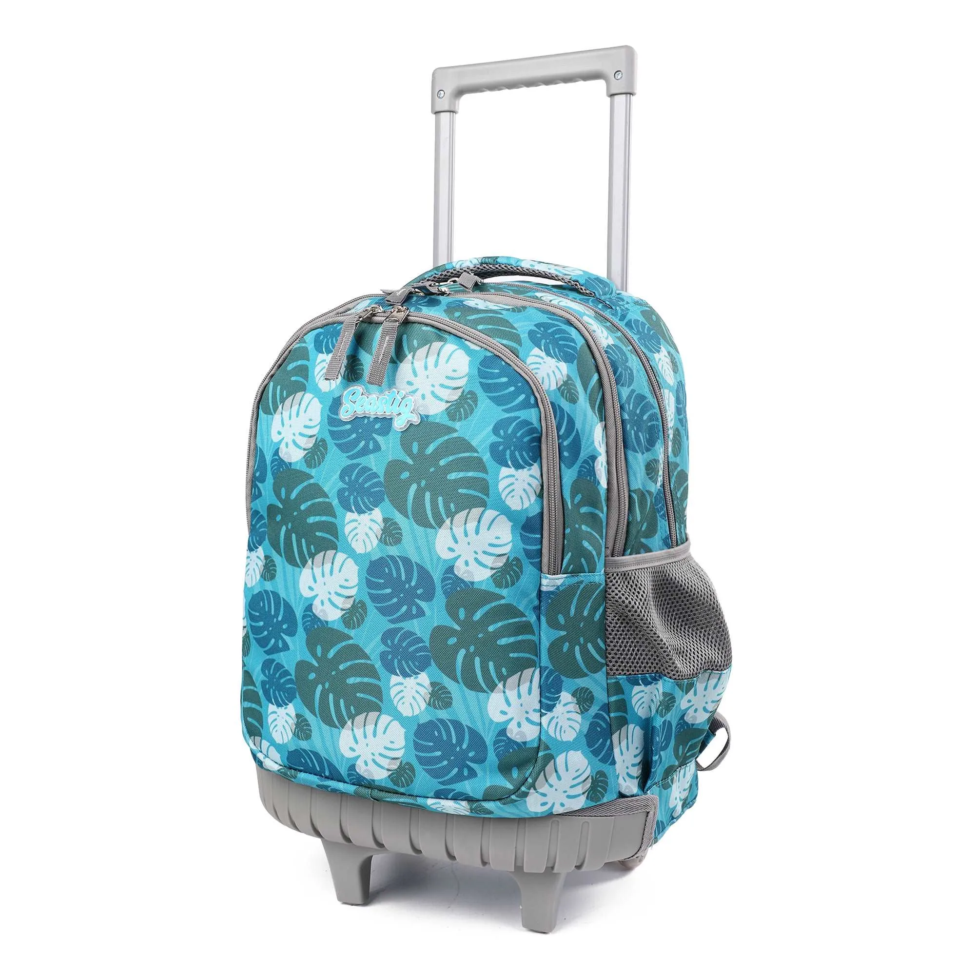 seastig Green Leaves Rolling Backpack Girls 18 inch with Wheels for School or Travel Use