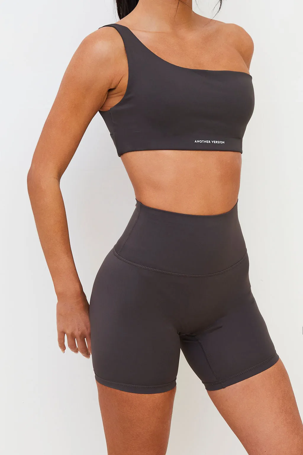 SECOND SKIN ONE SHOULDER BRA - CHARCOAL