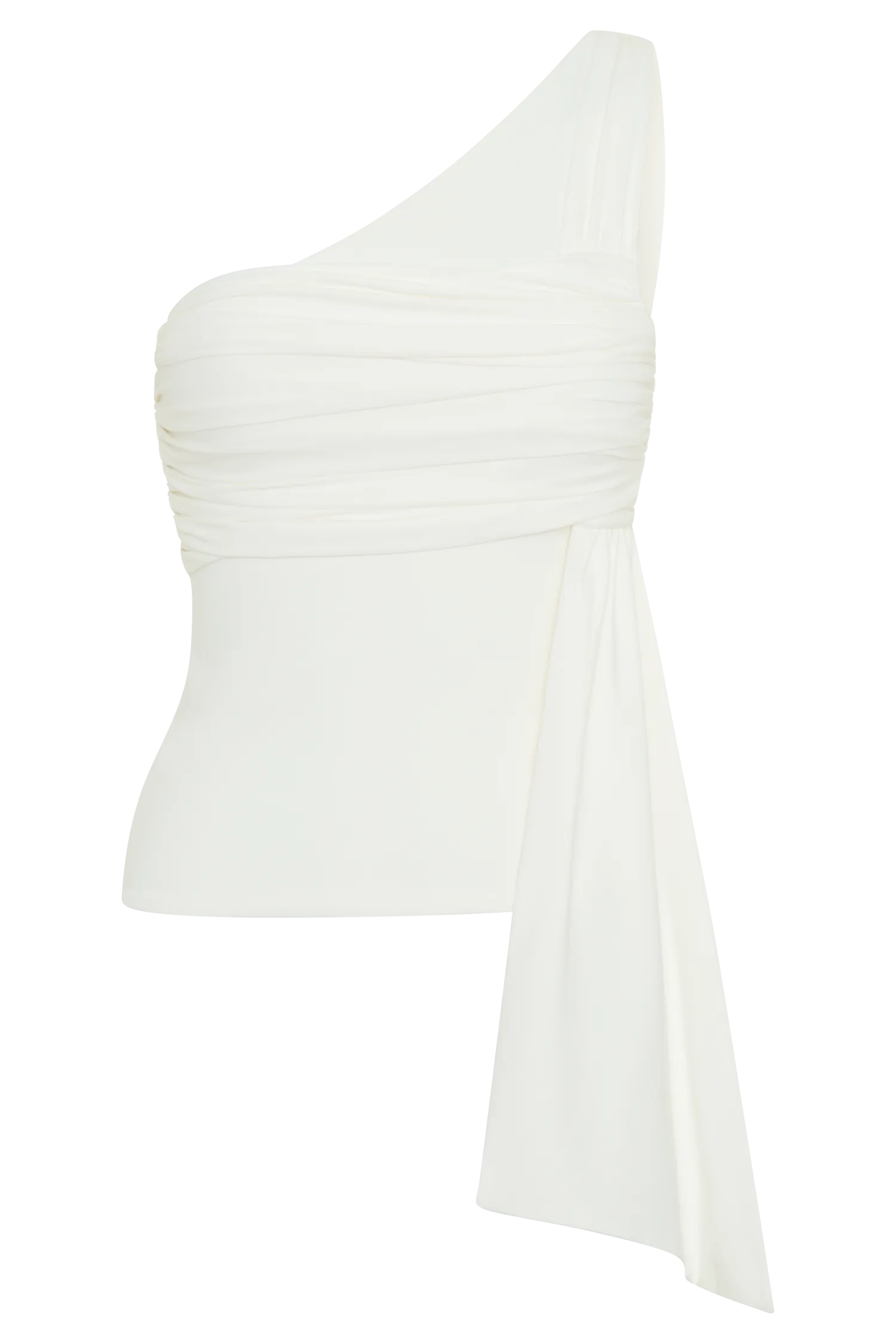 Sera One Shoulder Recycled Nylon Top With Drape - Ivory
