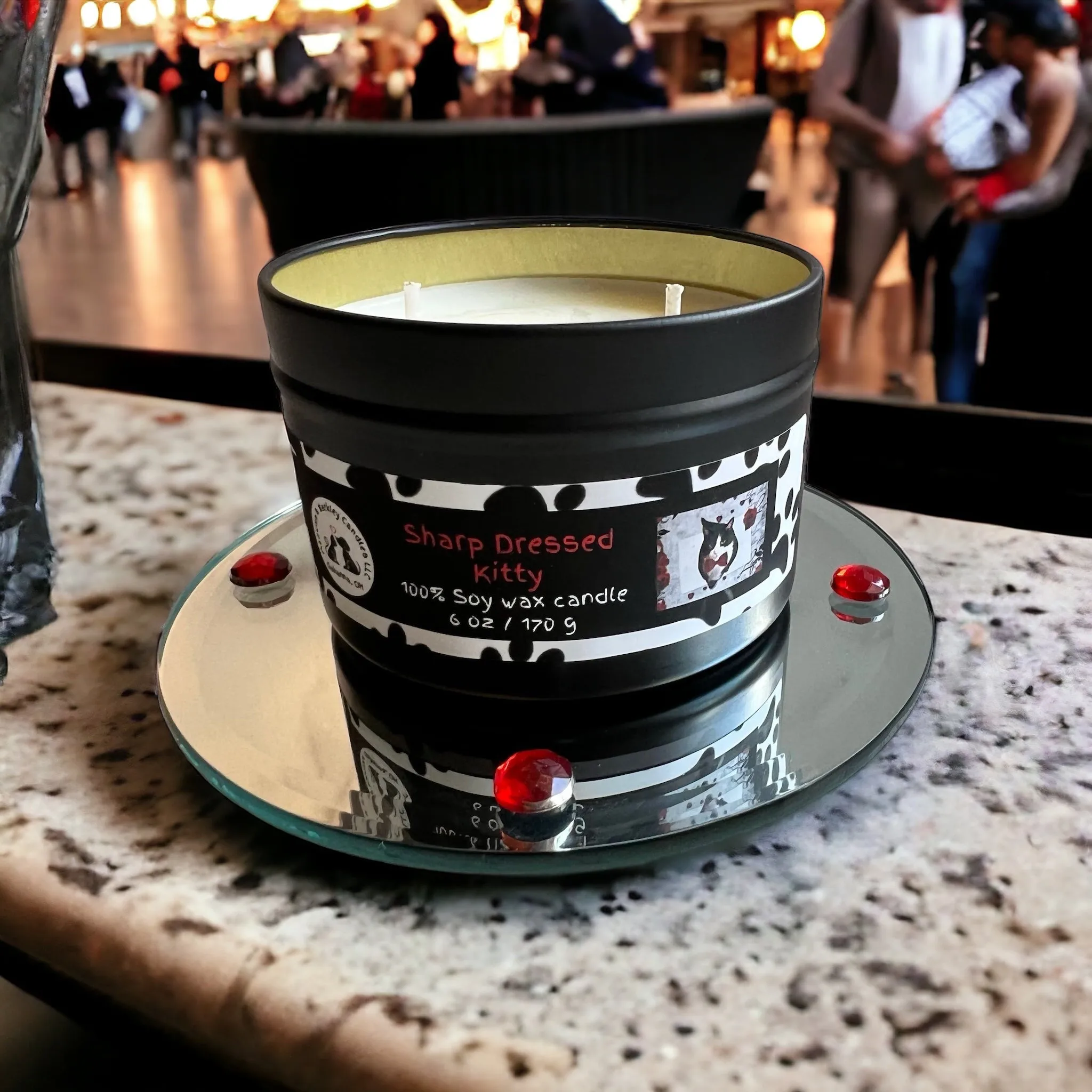 Sharp Dressed Kitty Candle, U.S. Handmade Masculine Scented Soy Candle, Clean Burn, Cardamom, Plum and Dark Musk Scent, Gift for Friend Mom Dad Co-Worker Sister