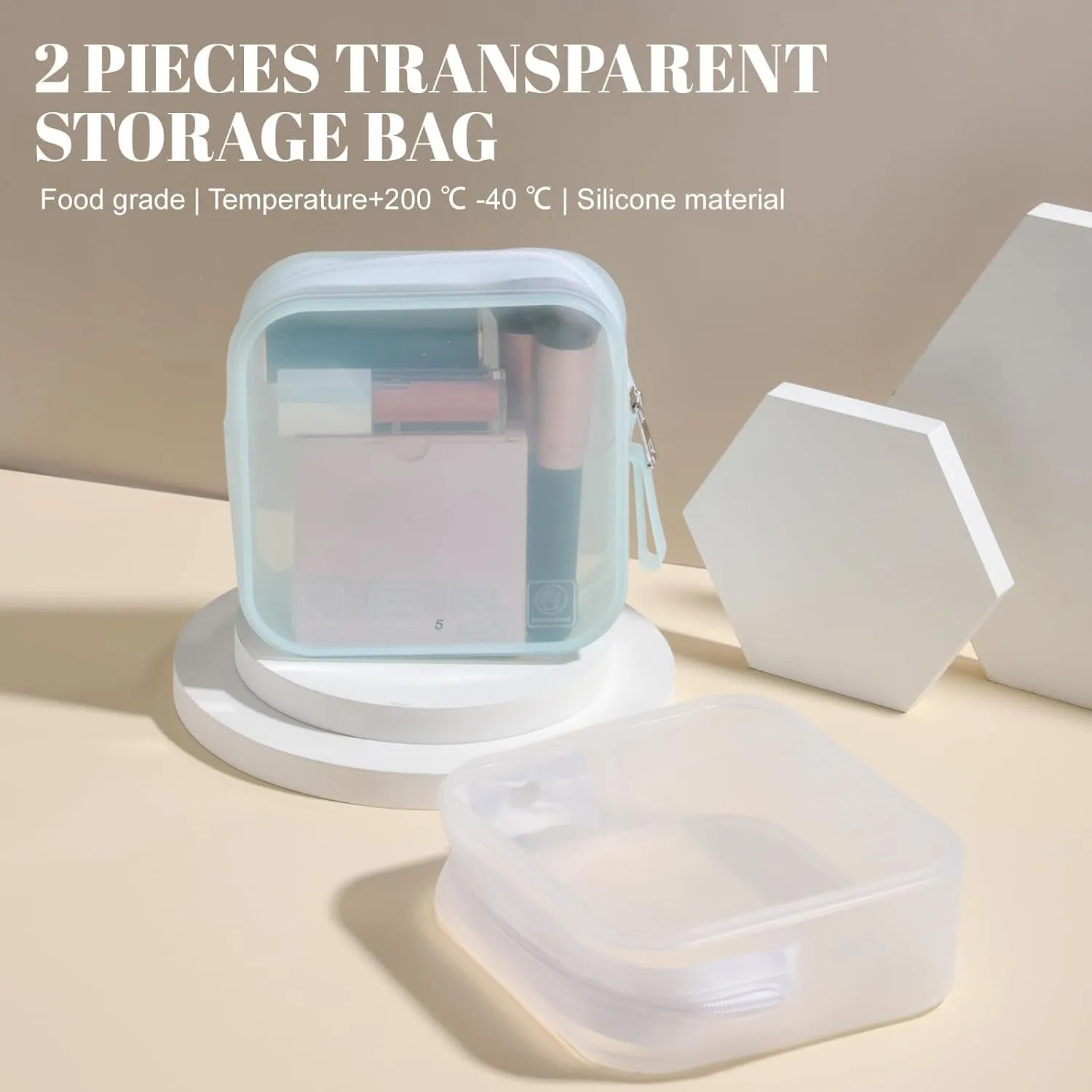 Silicone Travel Makeup Bag – Transparent Cosmetic Storage Pouch, Waterproof, Easy to Clean, 2-Pack