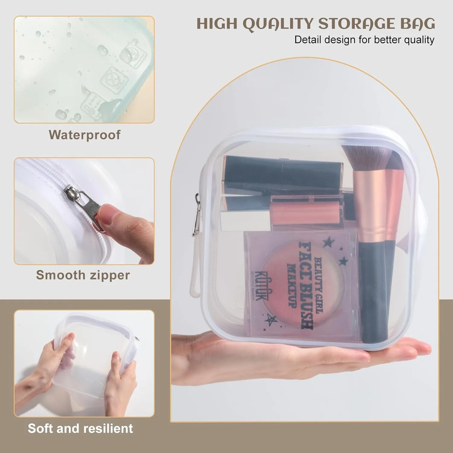 Silicone Travel Makeup Bag – Transparent Cosmetic Storage Pouch, Waterproof, Easy to Clean, 2-Pack