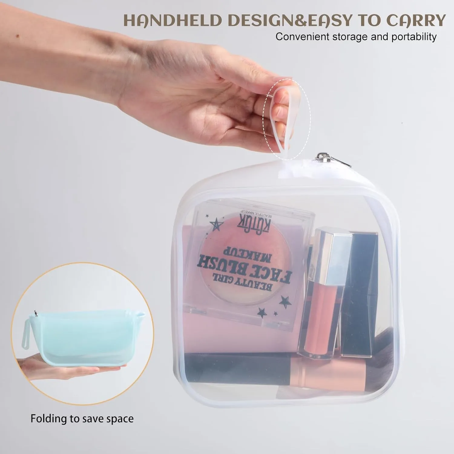 Silicone Travel Makeup Bag – Transparent Cosmetic Storage Pouch, Waterproof, Easy to Clean, 2-Pack