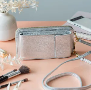 Silver Leather Purse / Phone Crossbody