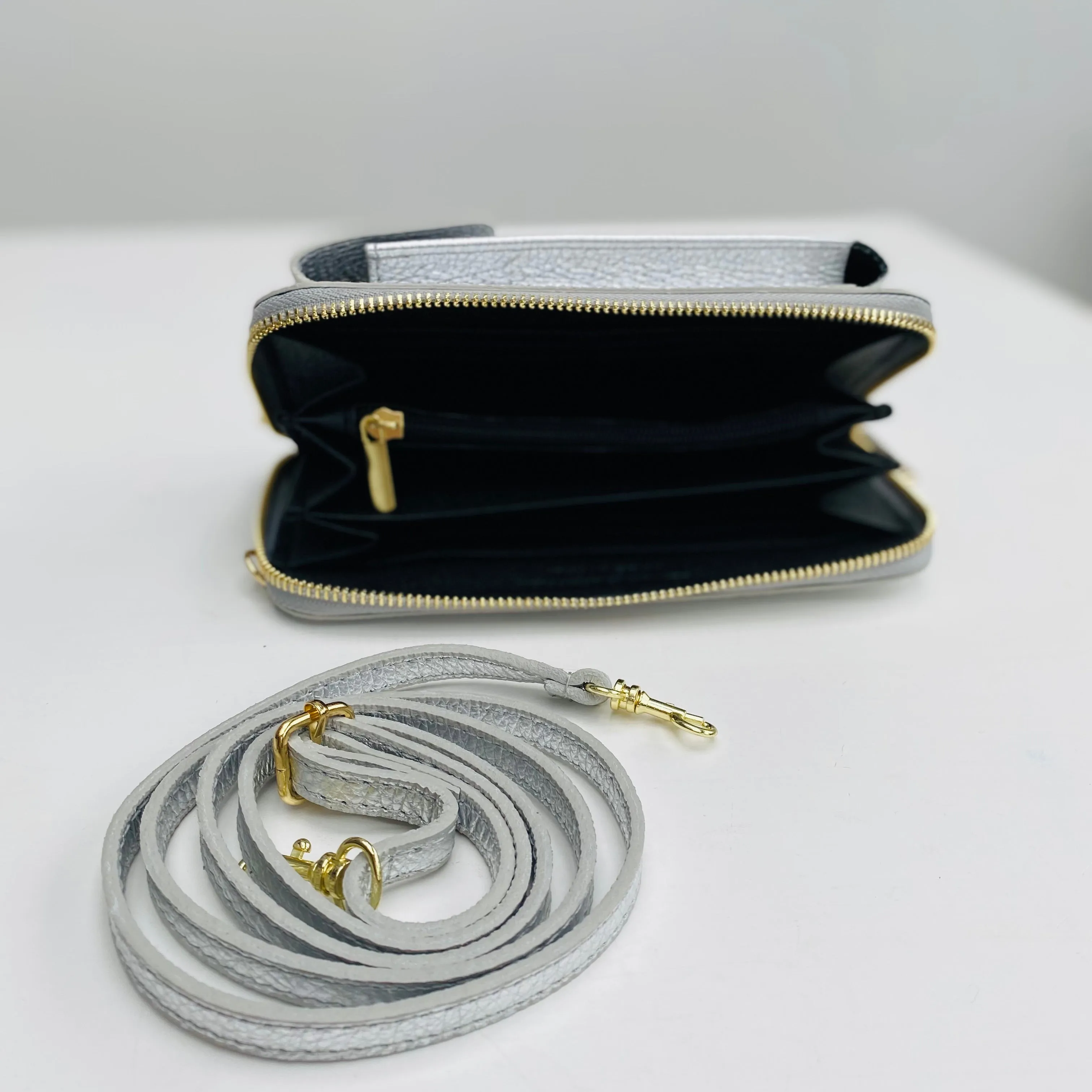 Silver Leather Purse / Phone Crossbody