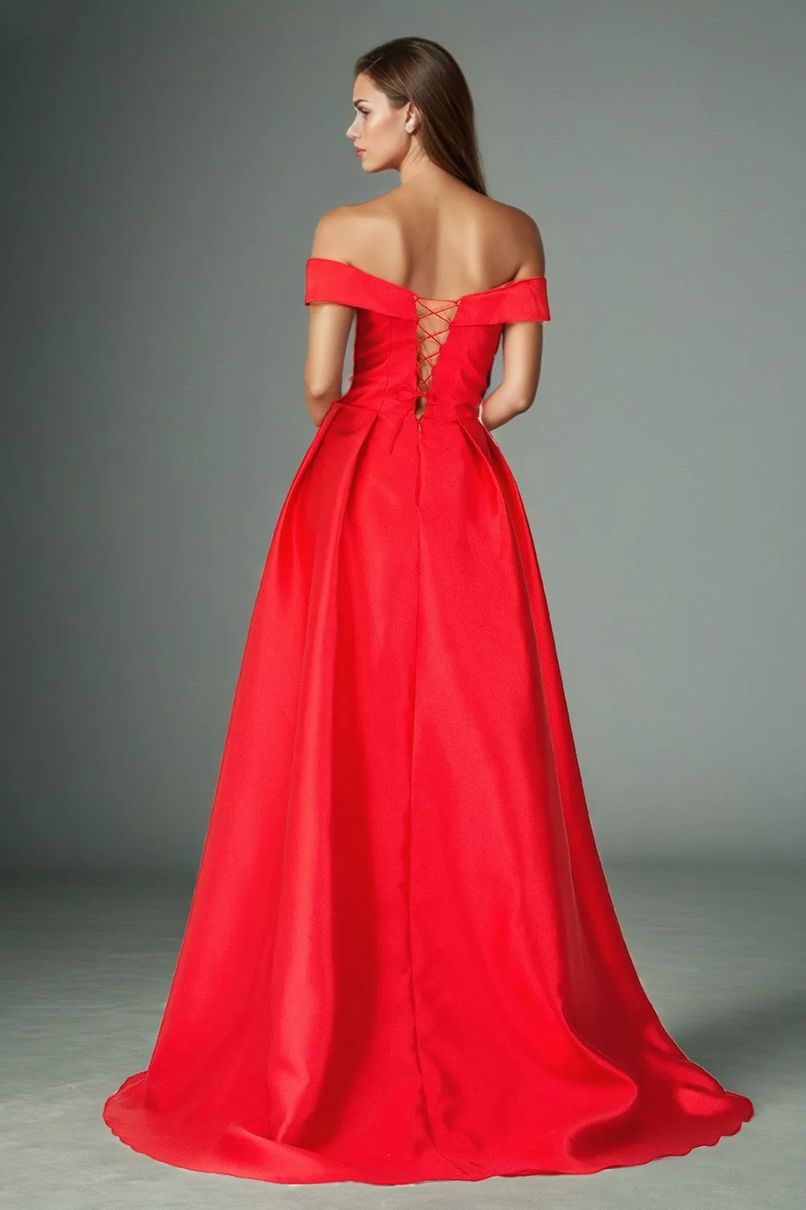 Simple Split Off The Shoulder Floor Length Satin Prom Dress